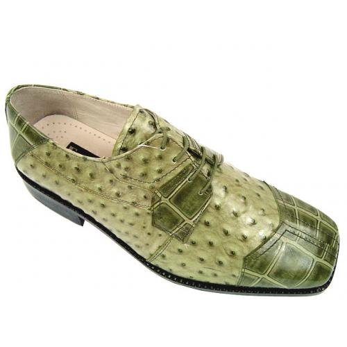 Liberty Military Green Alligator/Ostrich Print Shoes #420
